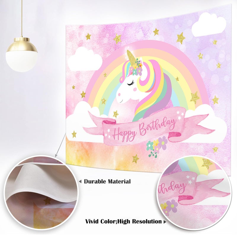 Avezano Unicorn Birthday Backdrop - Pink Rainbow Cloud Photography Background 5x3ft Cotton Unicorn Theme Birthday Party Backdrop - Image 3